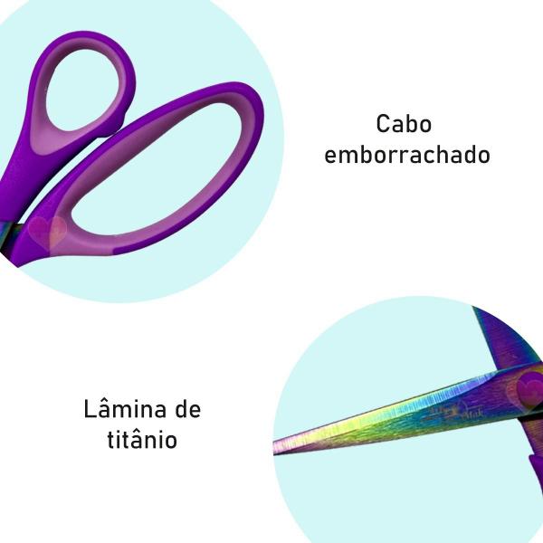 Imagem de Tesoura de Titânio Cabo Soft Emborrachado 8,5pol Lamina Titatium Não Perde O Corte Papel e Tecidos