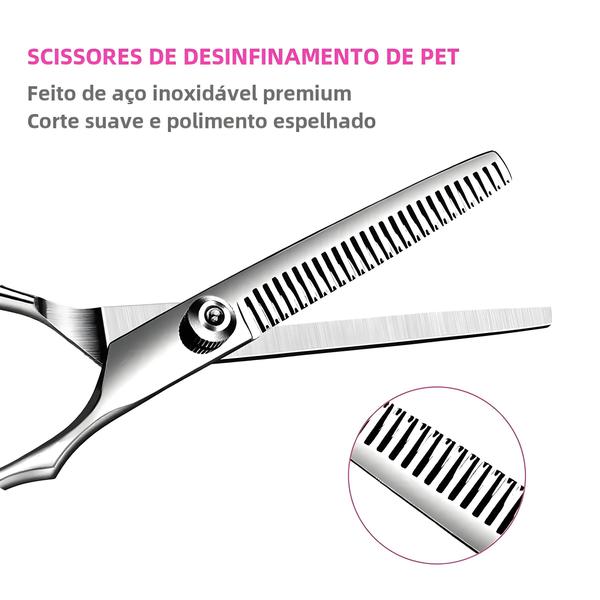 Imagem de Tesoura de Tosa para Cães com Revestimento de Titânio - Pontas Redondas e Kit de Corte Preciso