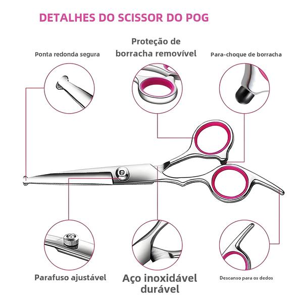 Imagem de Tesoura de Tosa para Cães com Revestimento de Titânio - Pontas Redondas e Kit de Corte Preciso