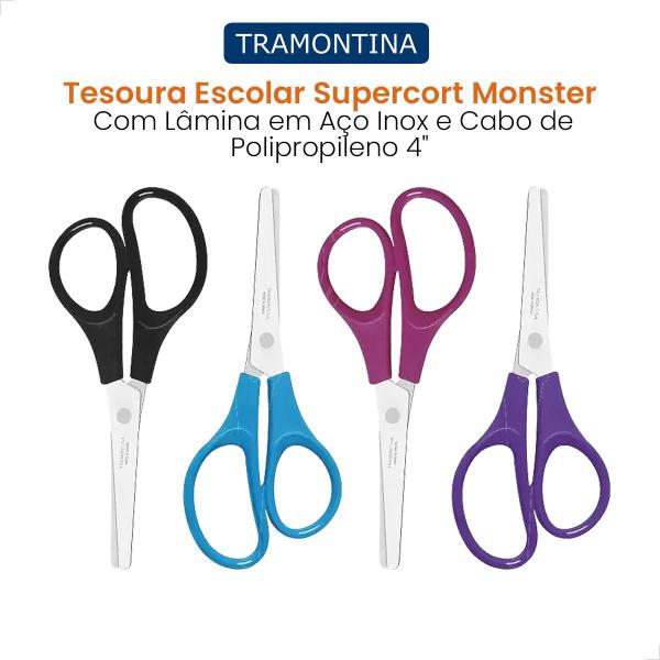 Tesoura Escolar 4 Monstercort Tramontina Misto Lamina De Aço Inox e Cabo De Polipropileno 25900144 Imagem de Tesoura Escolar 4 Monstercort Tramontina Misto Lamina De Aço Inox e Cabo De Polipropileno 25900144