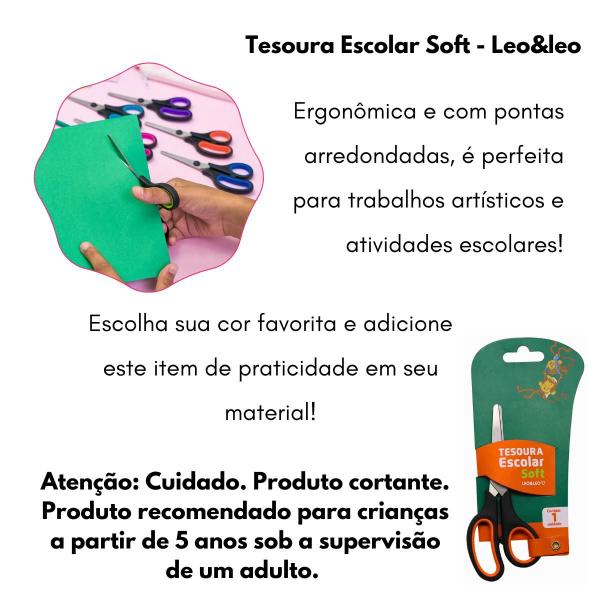 Imagem de Tesoura Escolar Soft Emborrachado 14cm Inox Leo&Leo