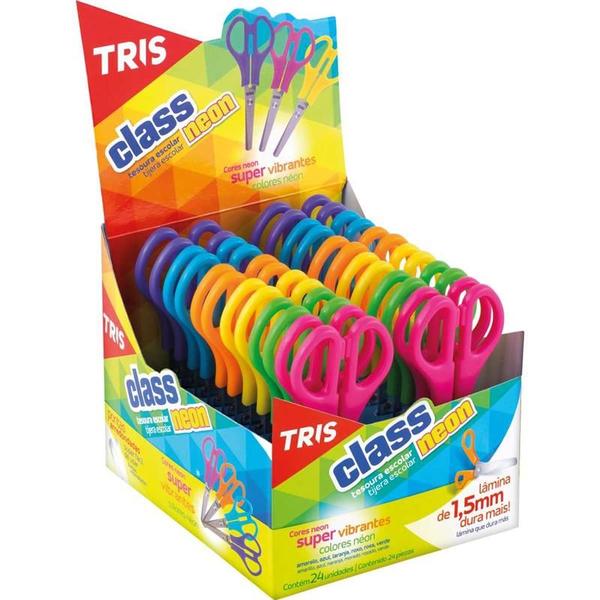 Imagem de Tesoura escolar tris class neon 13cm. cores so summit