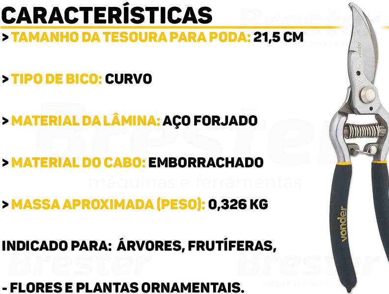 Imagem de Tesoura Para Poda 8,1/2'' Manual Com Trava E Mola Vonder