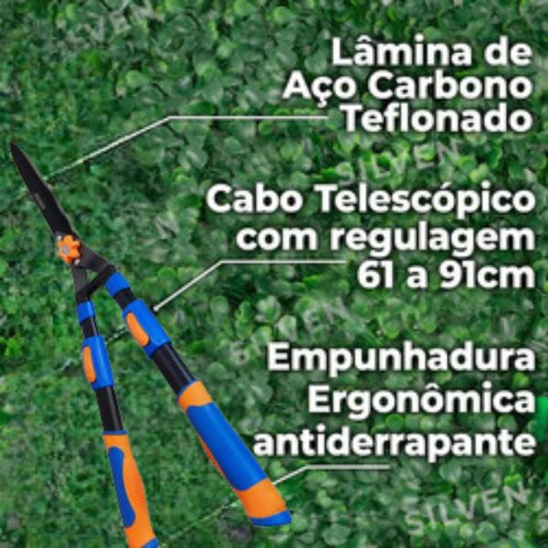 Imagem de Tesoura Poda Grama 27 Pol. Forjada Cabo Telescópia Cerca Viva Poda Arvore Jardinagem  87cm