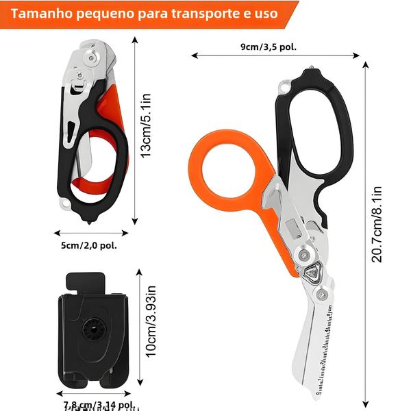 Imagem de Tesoura Tática Multifuncional de Aço Inoxidável - Ferramenta de Primeiros Socorros para Outdoor