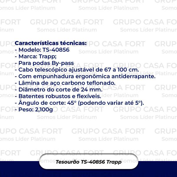 Imagem de Tesoura Trapp De Poda Profissional Cabo Telescópico Ts 40856 67-100cm