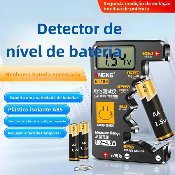 Imagem de Testador de Bateria Digital LCD - Ultrapequeno para 9V, AA, AAA e Pilhas Botão