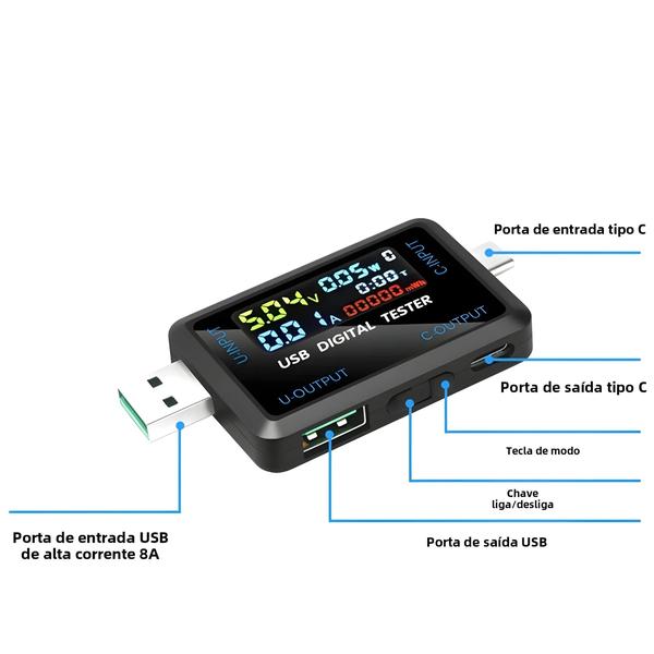 Imagem de Testador De Bateria USB Voltímetro Medidor De Capacidade De Corrente Para Carregadores E Bancos De