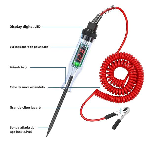 Imagem de Testador de Circuito de Tensão para Carro e Caminhão (6V/24V) - Caneta de Teste e Diagnóstico