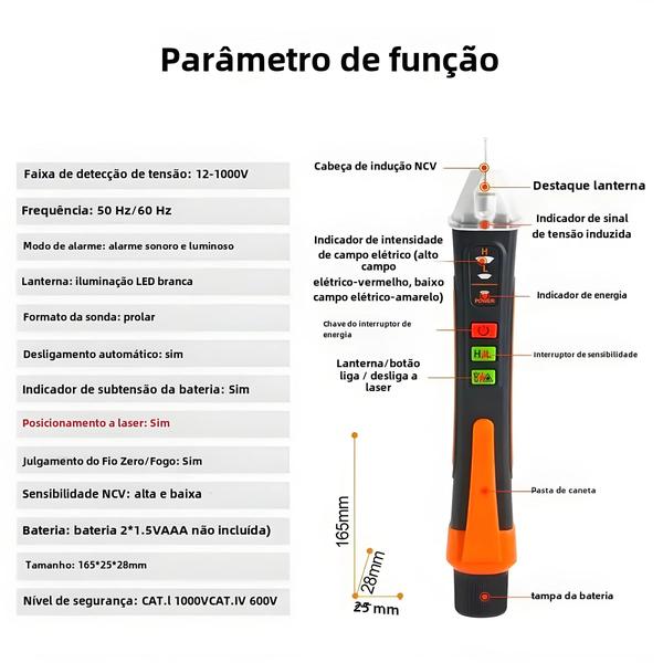 Imagem de Testador de Tensão Sem Contato 12-1000V AC - Caneta Verificadora de Tensão