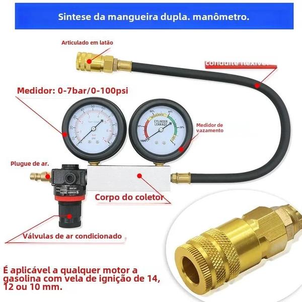 Imagem de Testador de Vazamento de Cilindro de Motor a Gasolina - Medidor Duplo