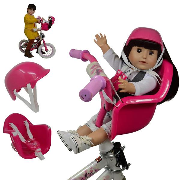 Imagem de The New York Doll Collection Doll Bike Seat Carrier for Baby Dolls &amp American Girl Dolls with Doll Helmet. Sem ferramentas necessárias bicicleta &amp scooters acessórios de assento para bonecas, rosa