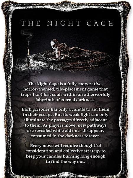 Imagem de The Night Cage, de Smirk and Dagger, um jogo de estratégia cooperativa assustador, 1-5 jogadores perdidos em um labirinto escuro com apenas uma vela, colocação de azulejos temáticos de terror divertidos e perfeito para a noite de jogo, adultos, adoles