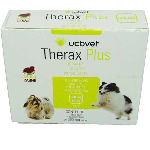 Imagem de Therax Plus 660mg Com 4 comprimidos VermífugoUCBVET Kit Com 2