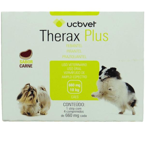 Imagem de Therax Plus 660mg Com 4 comprimidos VermífugoUCBVET Kit Com 4