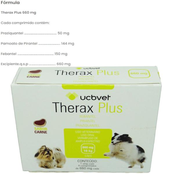 Imagem de Therax Plus 660mg Com 4 comprimidos VermífugoUCBVET Kit Com 4