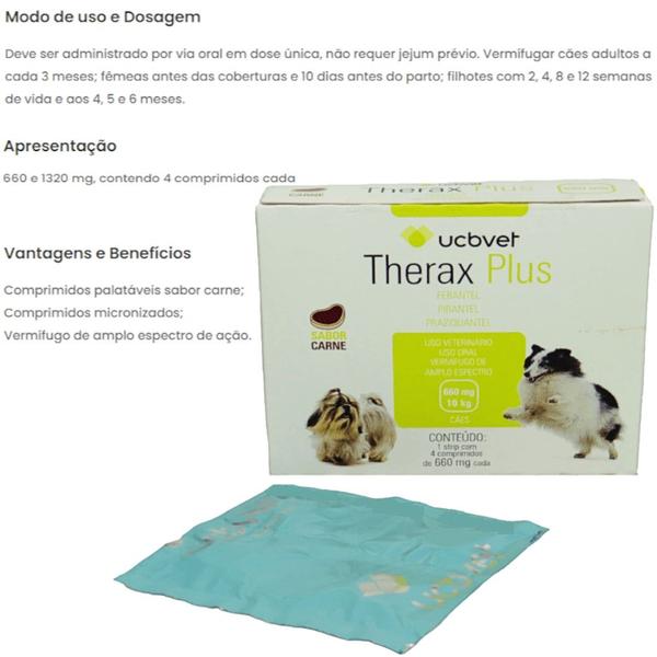 Imagem de Therax Plus 660mg Com 4 comprimidos VermífugoUCBVET Kit Com 4