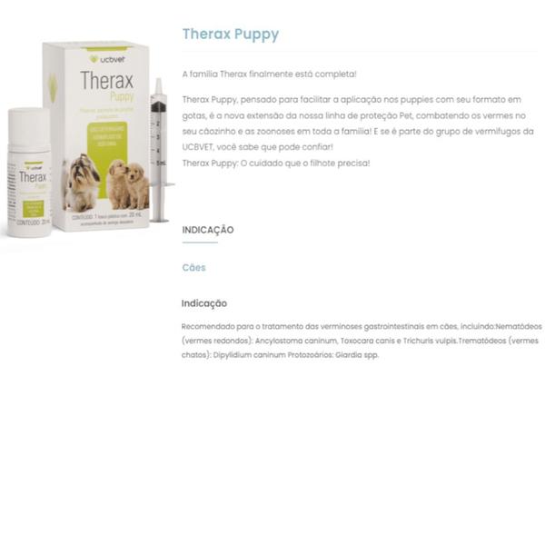 Imagem de Therax Puppy 20ml Vermífugo Para Cães ucbvet Kit Com 3