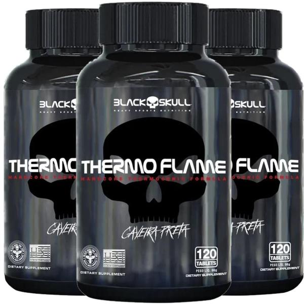 Imagem de Thermo Flame 120 Caps Termogênico Black Skull Kit 3 Potes