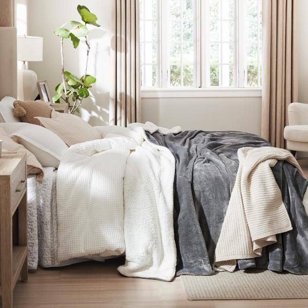 Imagem de Throw Blanket Bedsure Sherpa Fleece para sofá 130 x 150 cm cinza