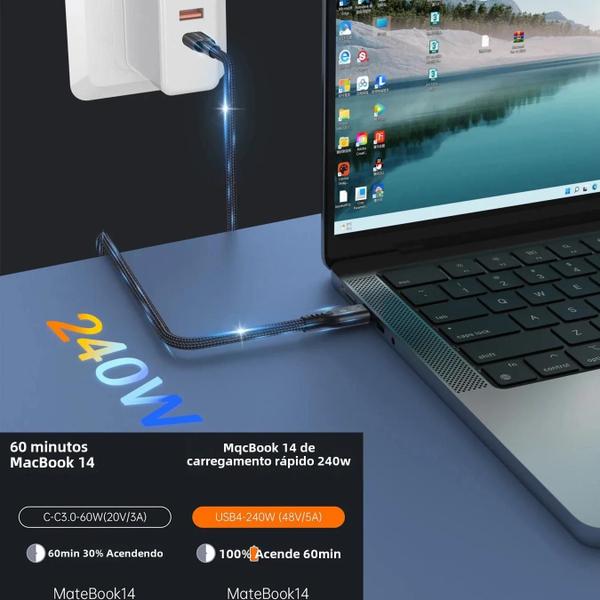 Imagem de Thunderbolt 4 Cabo Usb4 40gbps 8k @ 60hz Transferência De Dados Carregamento Rápido Vídeo Uhd Pd240w