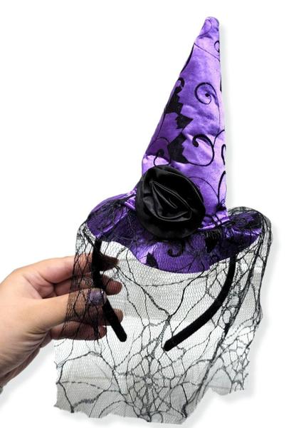 Imagem de Tiara Com Chapéu De Bruxa Veu Teia De Aranha Festa Halloween