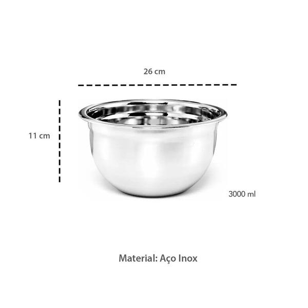 Imagem de Tigela Bowl Aço Inox Escovado e Borda Polida 3L