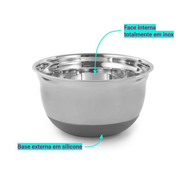 Imagem de Tigela Bowl Bacia Saladeira Inox Base em Silicone P M ou G