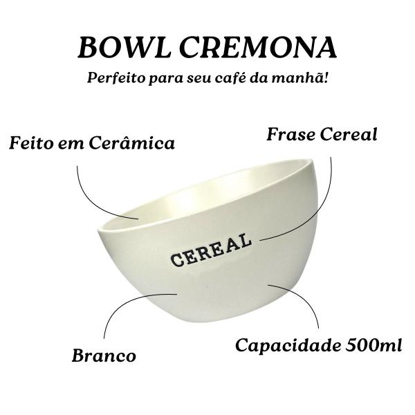 Imagem de Tigela Bowl Cremona Em Cerâmica Branco Para Cereal 500ml