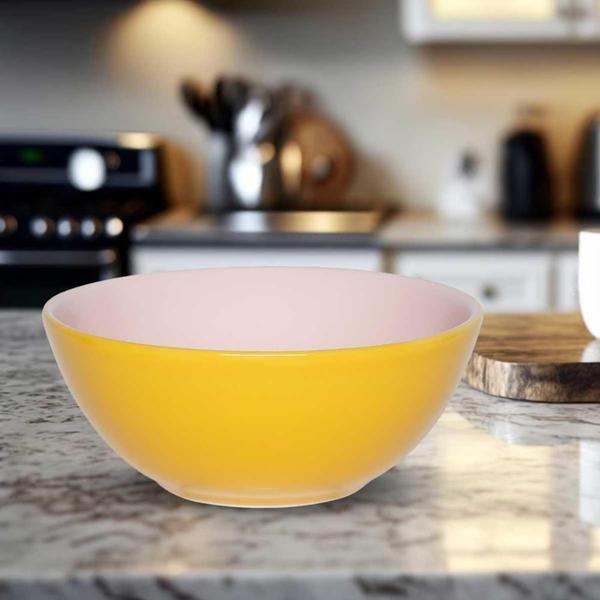 Imagem de Tigela Bowl De Cerâmica Oxford 600Ml 16Cm - Amarelo E Rosa