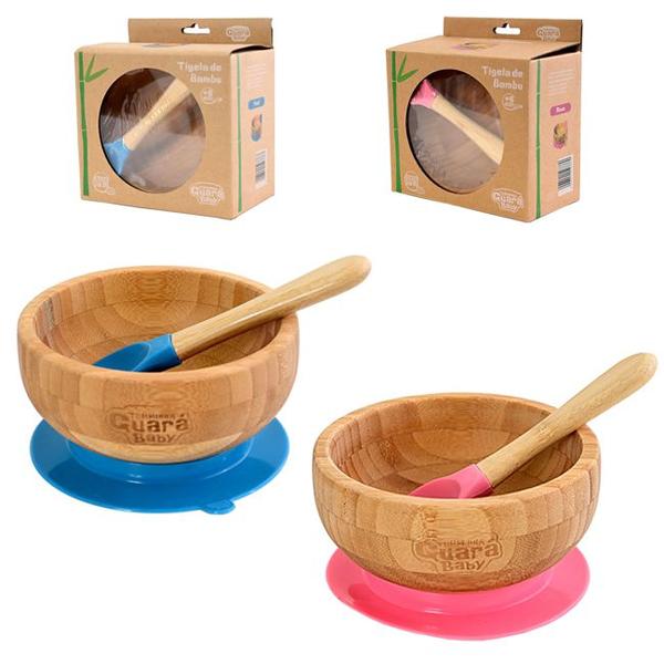 Imagem de Tigela Bowl Infantil De Bambu Introdução Alimentar Com Ventosa E Colher Turminha Guará