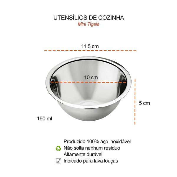 Imagem de Tigela Bowl Mini Inox 190ml Sobremesa Entradas Molhos 8un