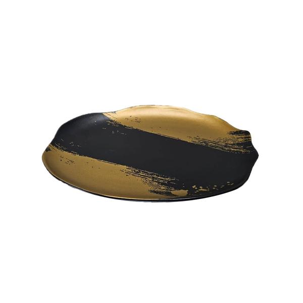 Imagem de Tigela Bowl Travessa Rasa Preto Dourado Ceramica Fosco Stone