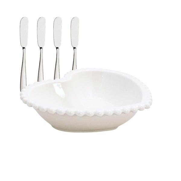 Imagem de Tigela Branca De Porcelana Coração 18cm + Espátulas Em Inox