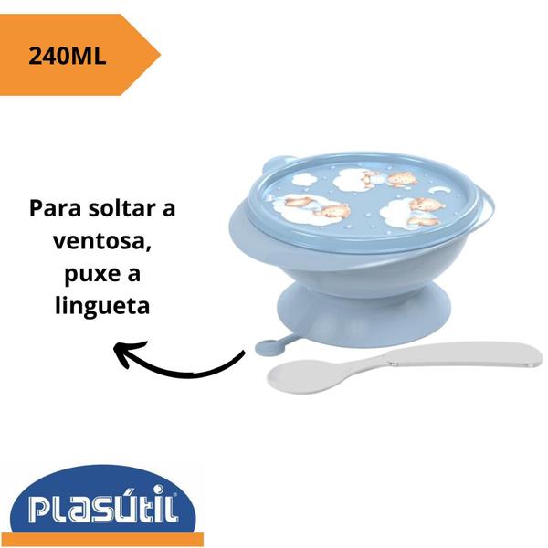 Imagem de Tigela C/ Ventosa Colher Alimentação Bebê 240ml - Plasútil