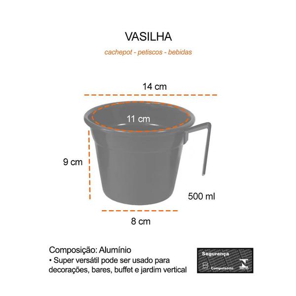 Imagem de Tigela Cumbuca Pote 500ml Vasilha Alça Preto Bar Petisco 10un