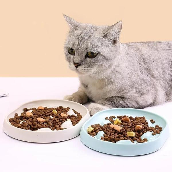 Imagem de Tigela de Alimentação Lenta para Gatos - Formato Oval de Peixe