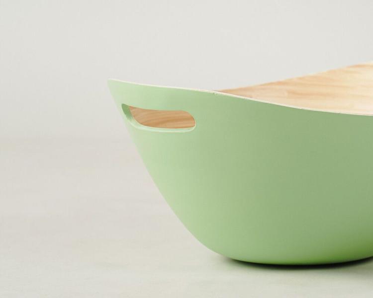 Imagem de Tigela de Bambu Para Salada Com Alça Verde Fosco Oval 27x35x15 Casa&ideia