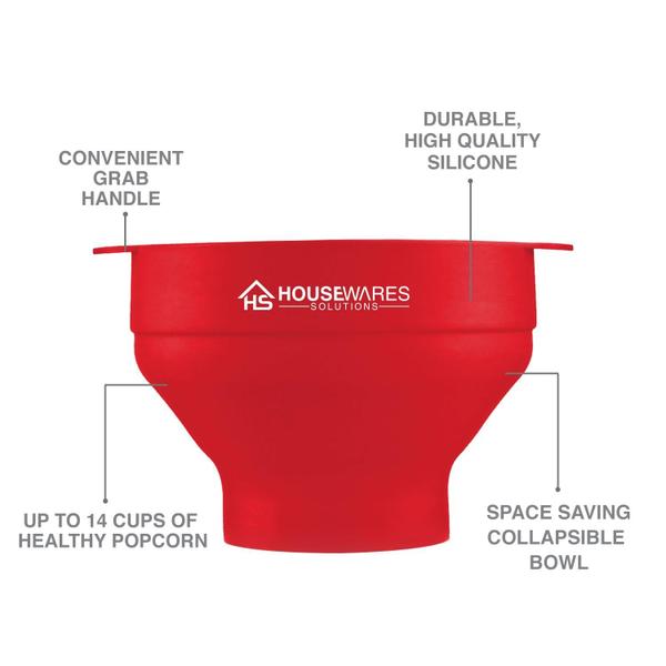 Imagem de Tigela de Pipoca de Ar Quente para Microondas em Silicone Retrátil com Tampa e Alças - Vermelha