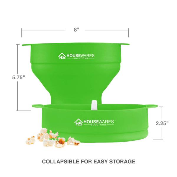 Imagem de Tigela de pipoca de pipoca de ar quente de microondas de silicone dobrável com tampa e alças - verde