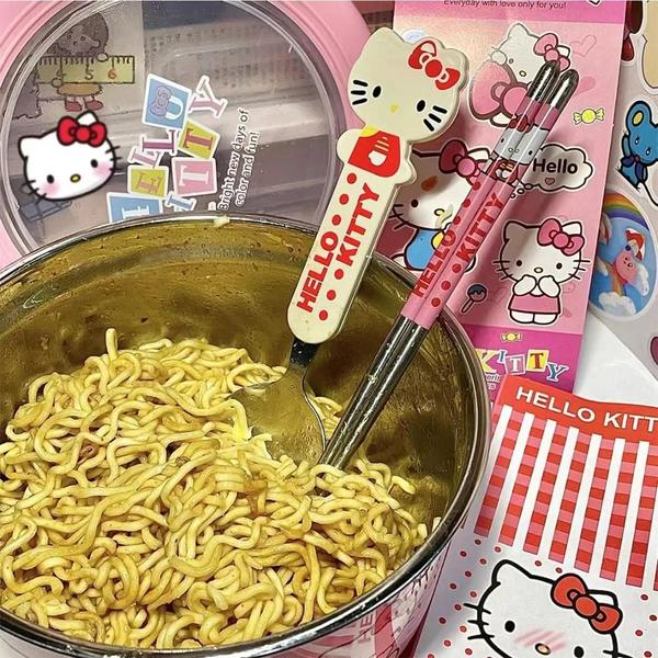 Imagem de Tigela de Ramen Hello Kitty Sanrio - Aço Inoxidável com Tampa