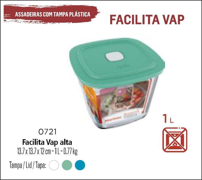 Imagem de Tigela de Vidro com Tampa Facilita Vap 1 Litro 3 Pote Alto