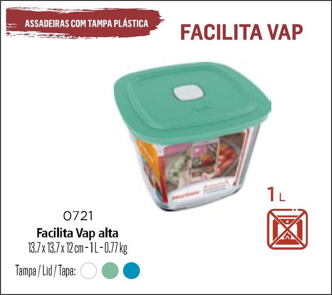 Imagem de Tigela de Vidro com Tampa Facilita Vap 1 Litro Pote Alto