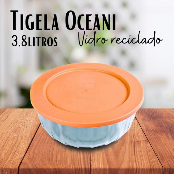 Imagem de Tigela de Vidro Oceani Com Tampa Laranja 3,8 Litros Vitazza