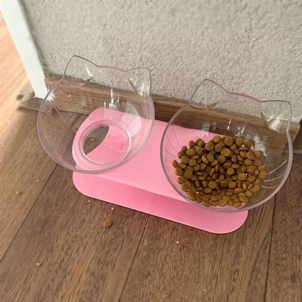 Imagem de Tigela Dupla Antiderrapante para Cães e Gatos com Suporte