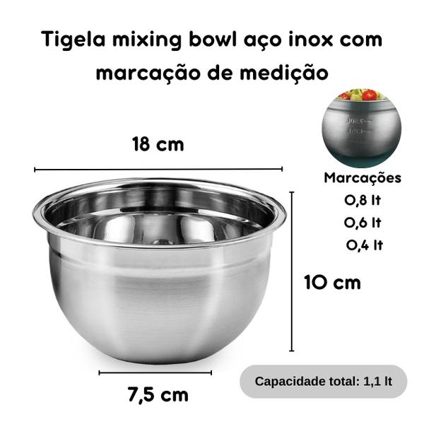 Imagem de Tigela Mixing Bowl Aço Inox Salada Molho Creme Multiuso 18cm