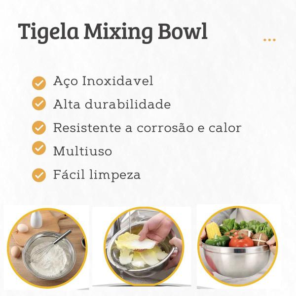 Imagem de Tigela Mixing Bowl em aço inox para salada, cozinha 800 ml