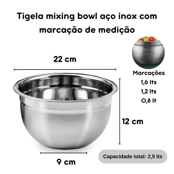 Imagem de Tigela Mixing Bowl Inox Multiuso Salada Molho Cozinha 22cm