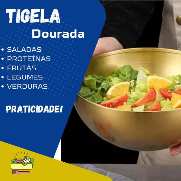 Imagem de Tigela Multiuso Aço Inox Salada Dourada Comida Cozinhar