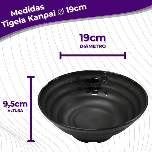 Imagem de Tigela Ondulada de Melamina Linha Premium Kanpai Leve Resistente - Preto - 820mL - 19cm - Bestfer